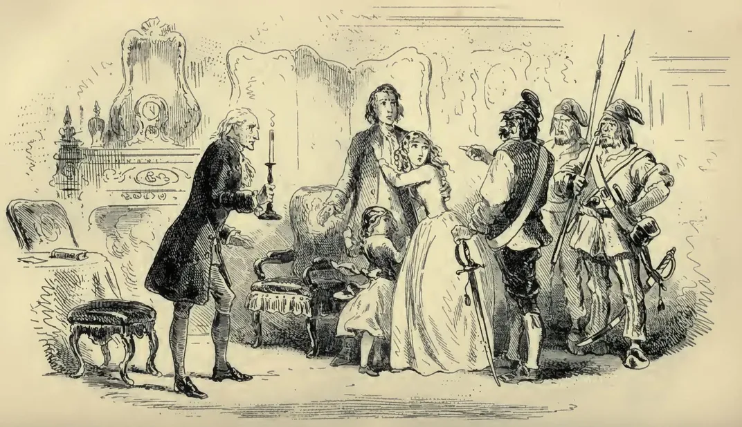 An illustration of revolutionaries wearing Phrygian caps in Charles Dickens' A Tale of Two Cities​​​​​​​