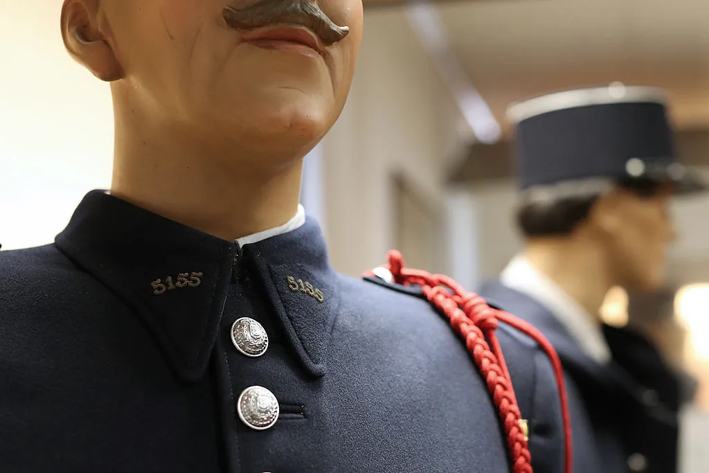 A police office uniform on display at the Police Prefecture Museum in Paris