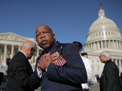 John Lewis thanks anti-gun violence advocates on the steps of the U.S. House of Representatives in 2017.